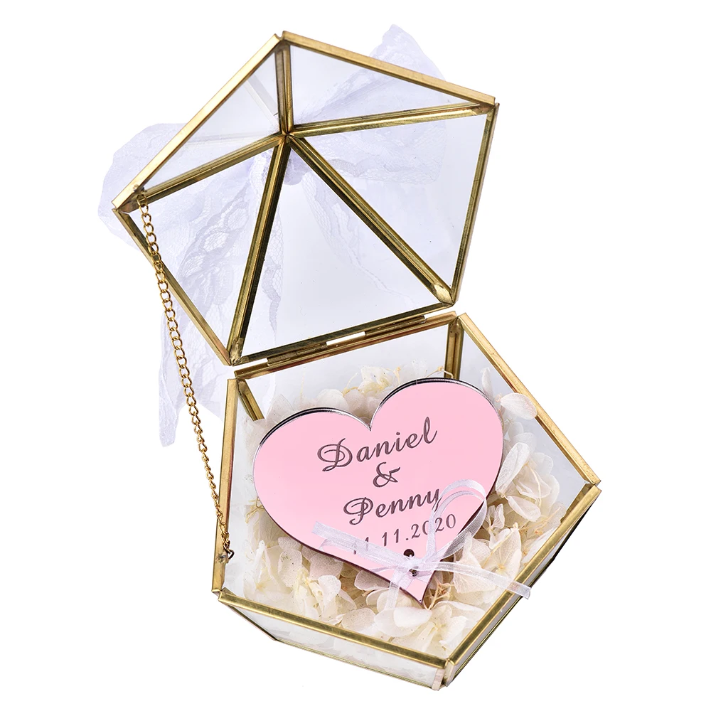 Style 10 Personalized Engraved Name Wedding Glass Ring Box Pillow Jewelry Box Pentagon Geometric Copper Ring Holder Customized Favor - Цвет: Style 10