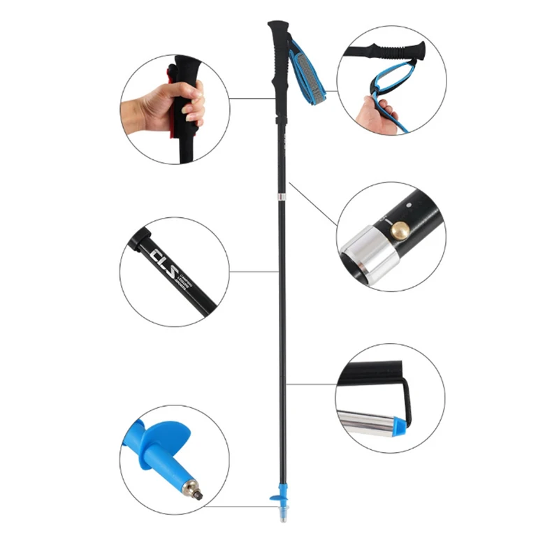 38cm Anti Shock Walking Sticks Telescopic Trekking Hiking Poles Ultralight Walking Canes With Rubber Tips Protectors