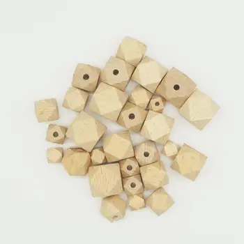 

10Pcs Newborn Baby Teether Bead Wooden Geometric Hexagon Beads DIY Unpainted Teether Necklace Accessory