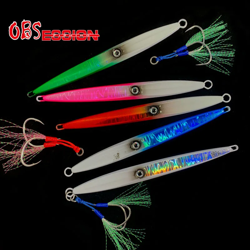 OBSESSION Jigs With Assist Hooks 40g 60g 80g 100g Fast Sinking Metal Jig  Fishing Lure Artificial Saltwater Glow Fishing Tackle
