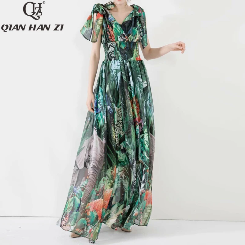 Qian Han Zi модное летнее платье для женщин сексуальное с V-образным вырезом и бантом
