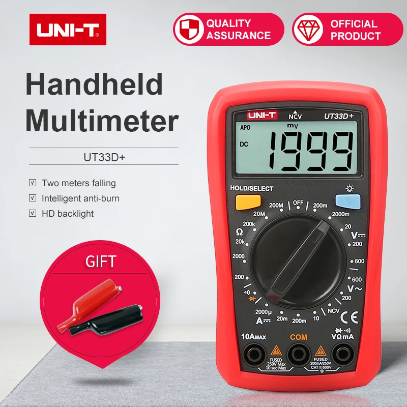 

UT33D+ Handheld Multimeter Mini Digital Multimeter AC DC Voltmeter Ammeter Resistance Capatitance Tester NCV Test, Backlight