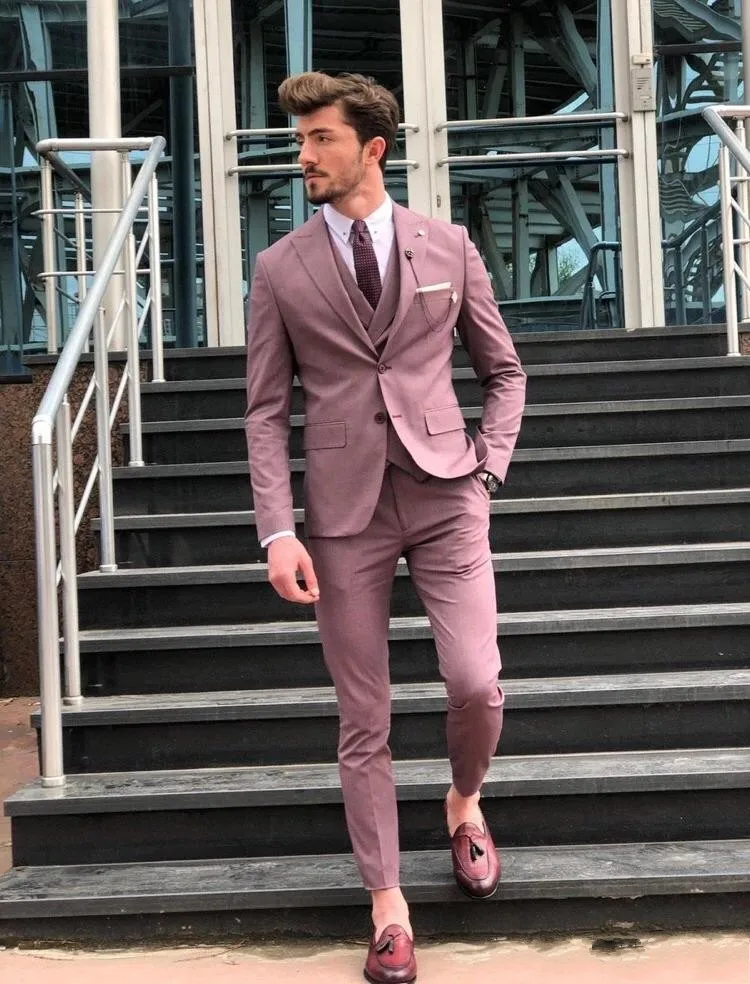 Три части свадебные костюмы с остроконечным лацканом две кнопки Slim Fit формальные мужские свадебные костюмы на заказ костюмы для жениха