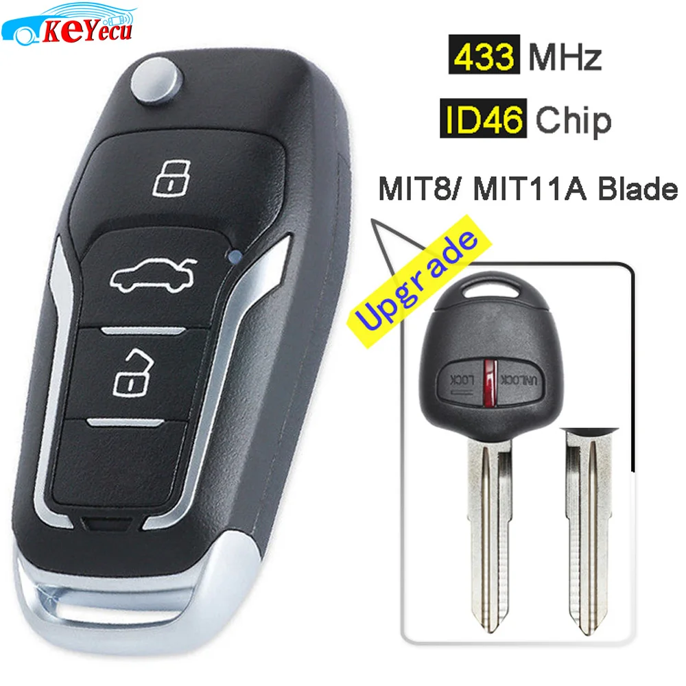 KEYECU 2 шт. 433 МГц ID46 обновленный флип-пульт дистанционного ключа для Mitsubishi Pajero, Lancer& Outlander левый/MIT11R Правый Клинок