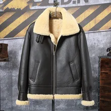 Новинка, мужская коричневая куртка B3 из овчины, утолщенная куртка из овчины, зимняя шуба, мужская куртка из натуральной кожи, мотоциклетная куртка