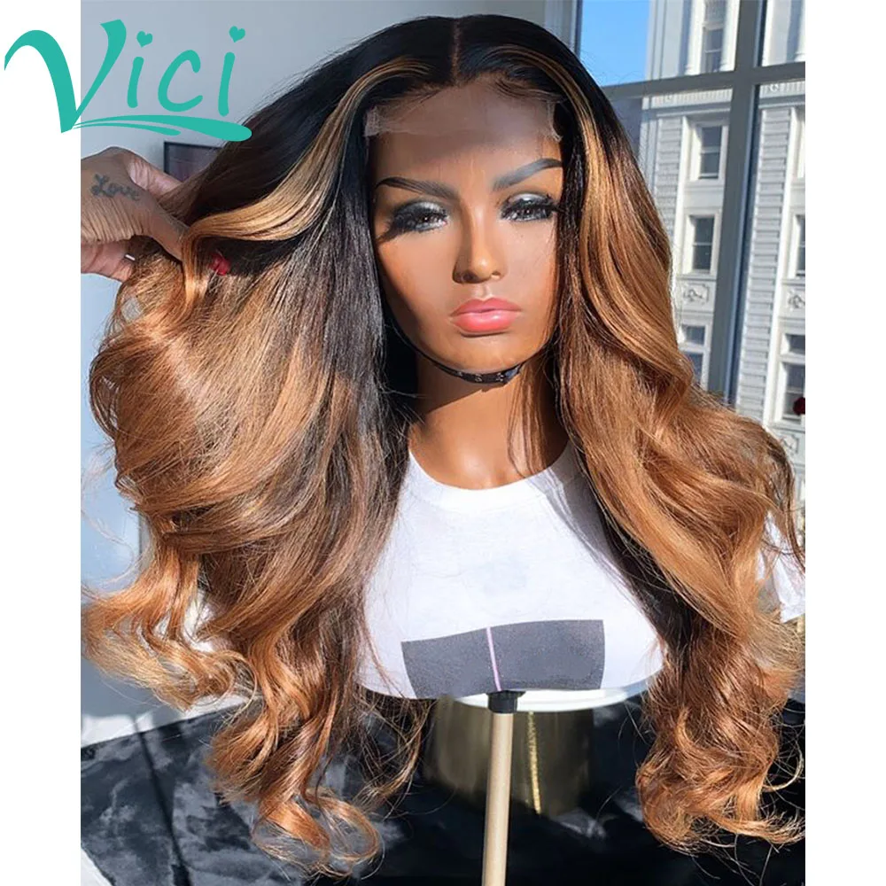 Highlight Wig 13x4 Lace Front Human Hair Wigs With Baby 1B/30 Honey Blonde 150 Density 4x4 | Шиньоны и парики