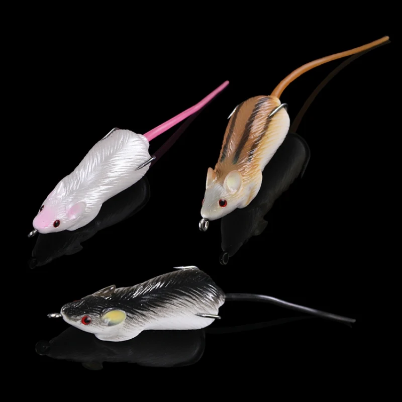3D Eyes Soft Bait Mouse Fishing Lures Simulation Mouse Bait Lifelike Rat Sharp Hook Bass Snake Head Fishing Tackle Fishing Hook
