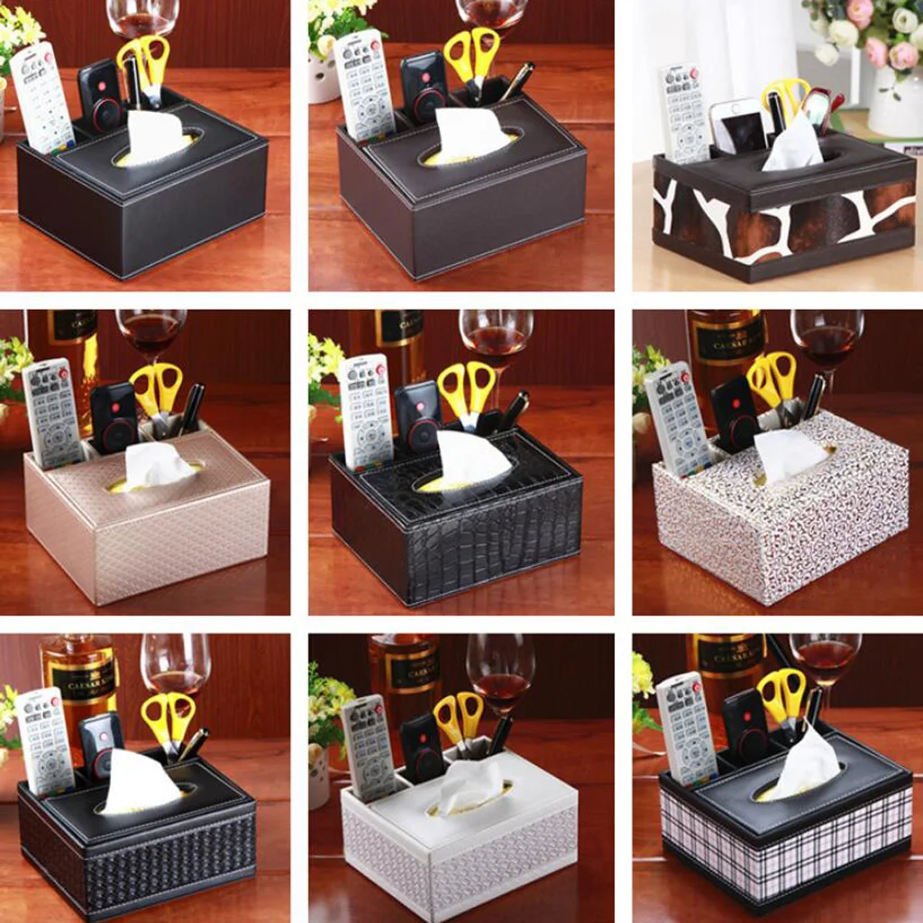 PU Leather Tissue Box Paper Home Car Phone Holder Dispenser Organizer for Home Living Room R=Tabletop Decor Car Office Use