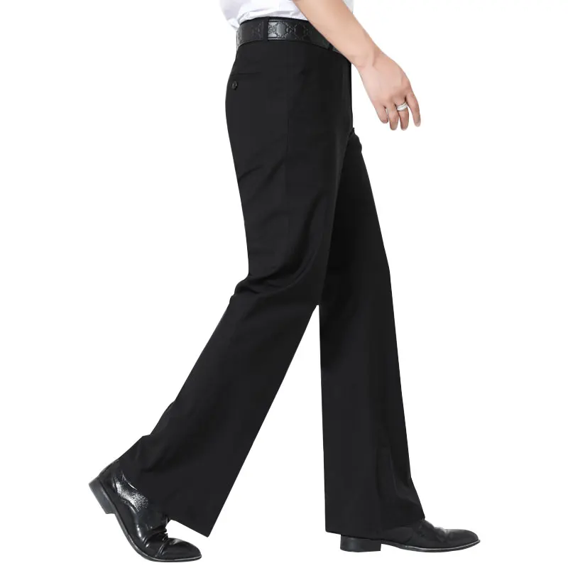 Men Flared Boot Cut Trousers Business Casual Classic Office No Ironing Required Elasticity Black Slim Bottom Formal Suit Pants