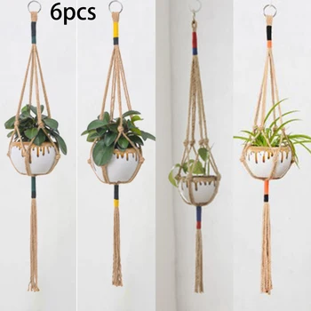 

6PCS Set 90CM Hemp Rope Flowerpot Net Bag Gardening And Greening Plant Net Bag Home Graden Supplies