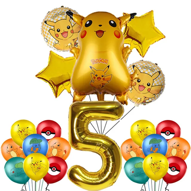 Pokemon Birthday Party Decorations Pikachu Foil Balloons Disposable Tableware Plate Napkin Backdrop For Kids Boy Party Supplies Balloon suit 5