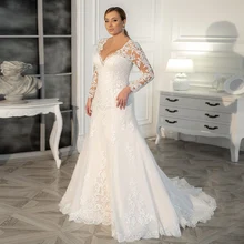 

High Quality Tulle Wedding Gown For Bride Formal Long Sleeves Bridal Dress Elegant Plus Size A Line Corset Свадебное платье 2021