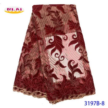 

Latest French Lace velvet Lace Fabric With Stones Fashion Nigerian Tulle Lace Embroidery Velvet Fabric For Dresses NA3197B-4