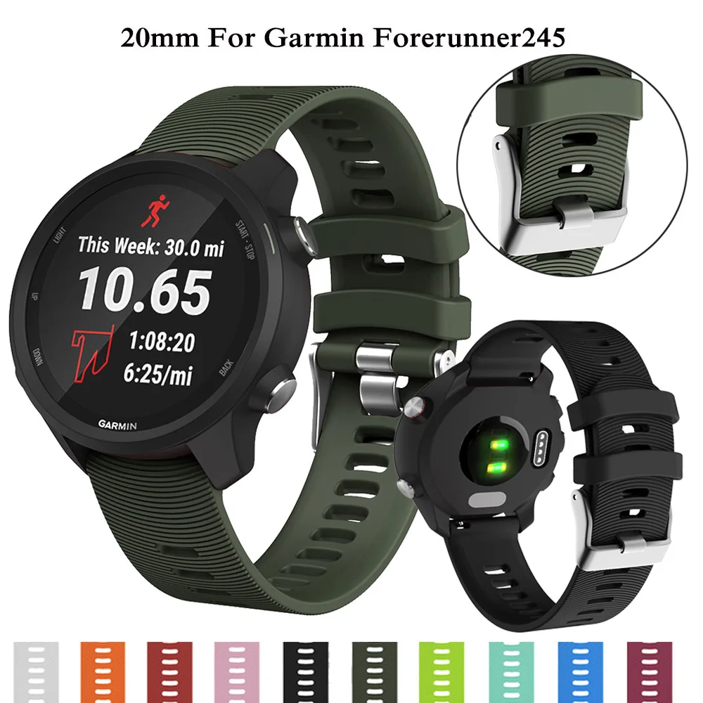 

20 мм спортивный силиконовый ремешок для наручных часов Garmin Forerunner 245 245M 645 Vivoactive 3, умный браслет, ремешок для часов, цветной браслет