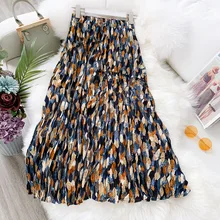 12 зеленая кофейная синяя эластичная плиссированная юбка миди с высокой талией и зонтиком для женщин, шифоновая винтажная Женская юбка saias