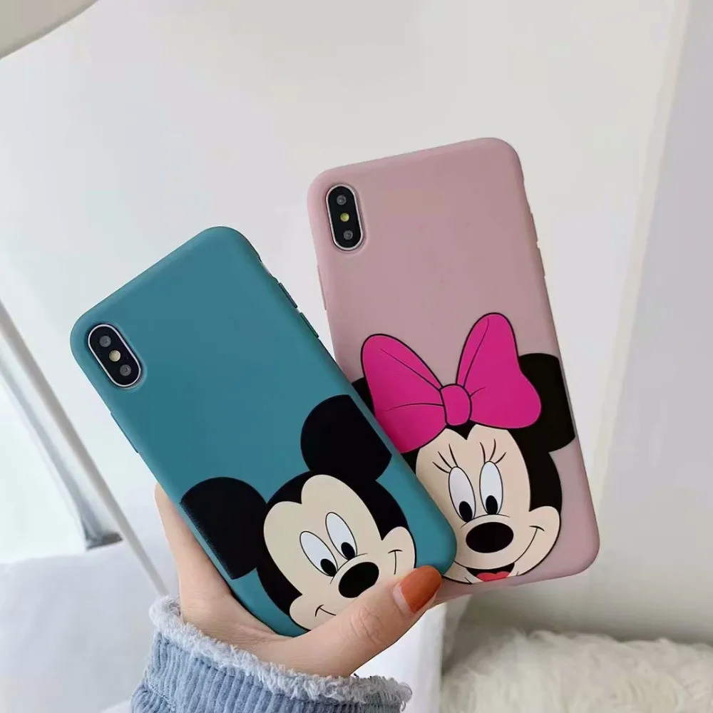 

Cartoon Disneys Matte Phone Cases For iphone X XR XS XS Max 6 6s 7 8 Plus Soft TPU Cute Mickey Minnie Case Cover Fundas Capa