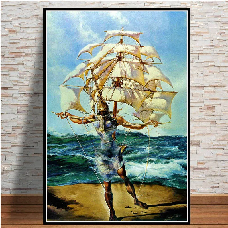 Плакат и печатная графика Ретро Psychedelic живопись Salvador Dali Surrealism настенное искусство абстрактные картинки для гостиной домашний декор - Цвет: Orange