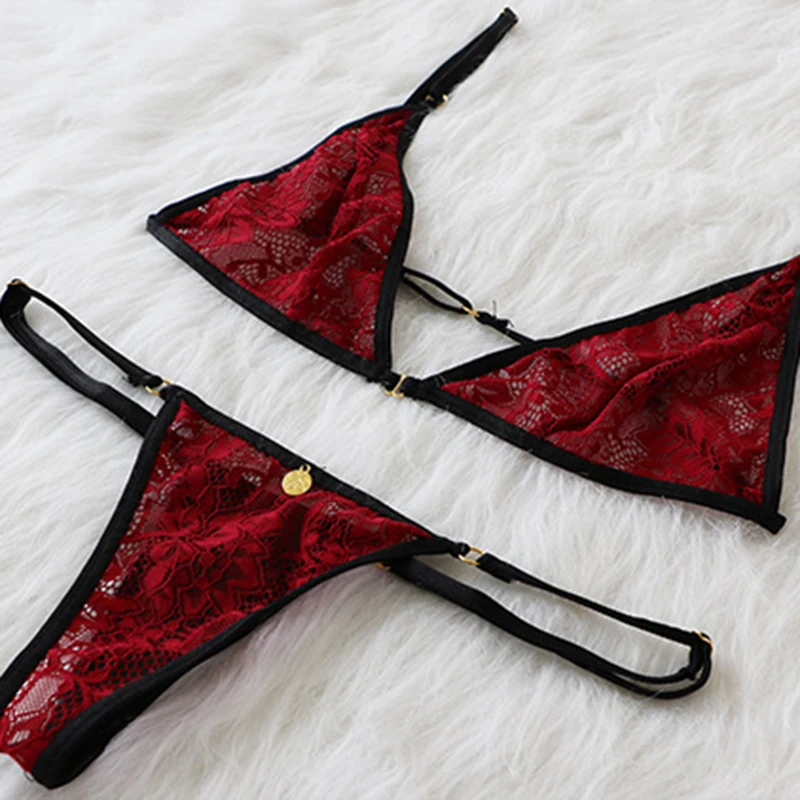 Сексуальные женщины кружева цветочные Bralette пуш-ап бюстгальтер Мягкий стринги белье пижамы Красный M