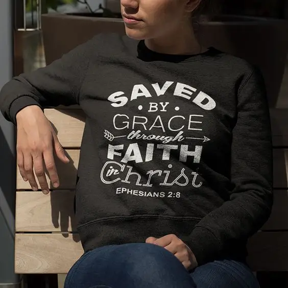 SAVE BY GRACE сквозная вера в Христос толстовка женская 100% хлопок Иисуса толстовки
