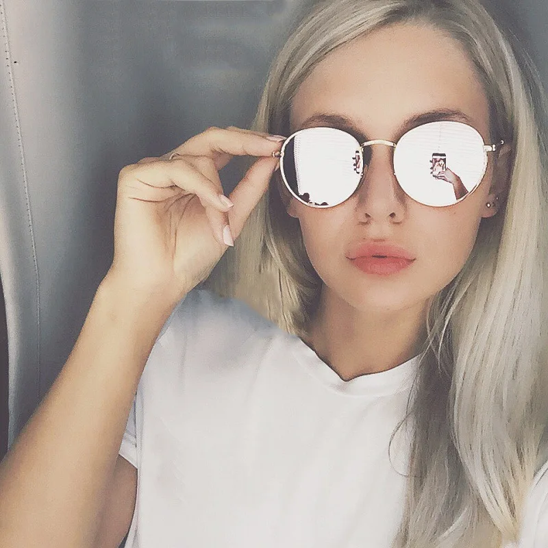 Vintage Oval Sunglasses for Women - Classic Round Mirror with Metal Frame, UV400 Protection