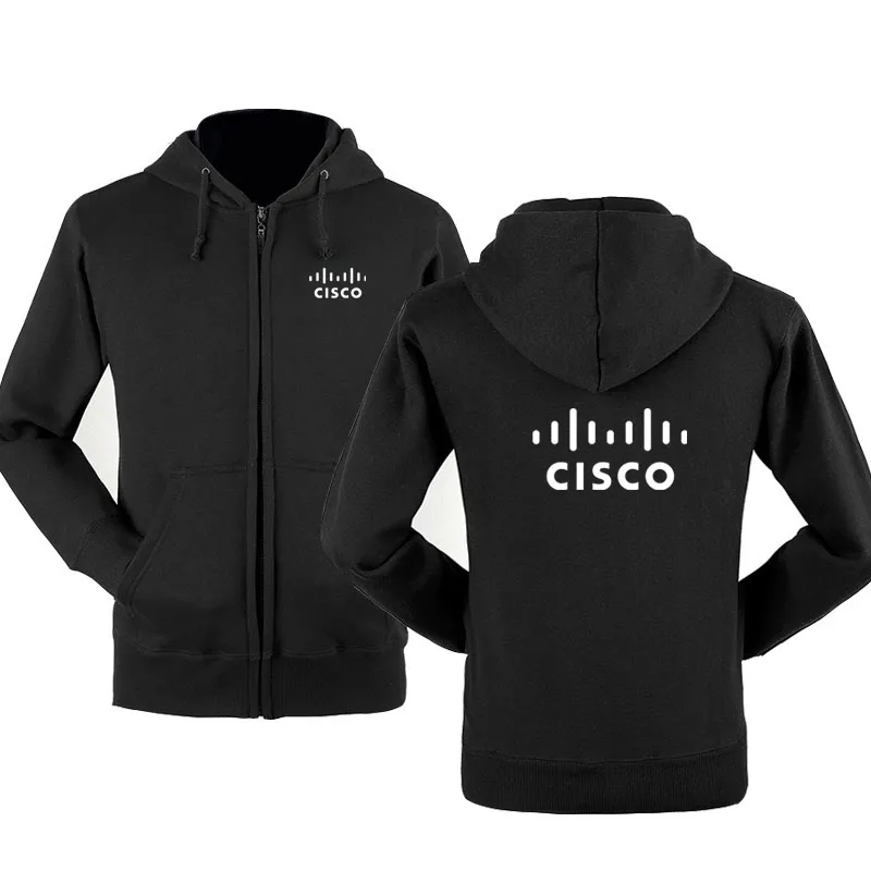 Осень зима логотип CISCO толстовки на молнии с принтом Мужская Флисовая Куртка с капюшоном толстовки на молнии худи - Цвет: Черный