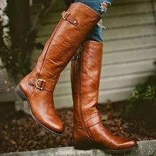 Новинка весны/осень Женские сапоги до колена на молнии ботинки Rome острый носок квадратный каблук повышенной Для женщин ботинки модные сапоги для вечеринок