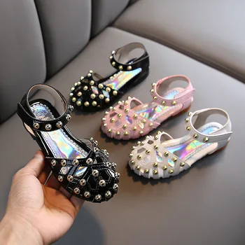 

2020 Summer Children's Rivet Rome Sandals Korean Girls' Non-Slip Princess Shoes Kids Hollow Soft Bottom Sandals