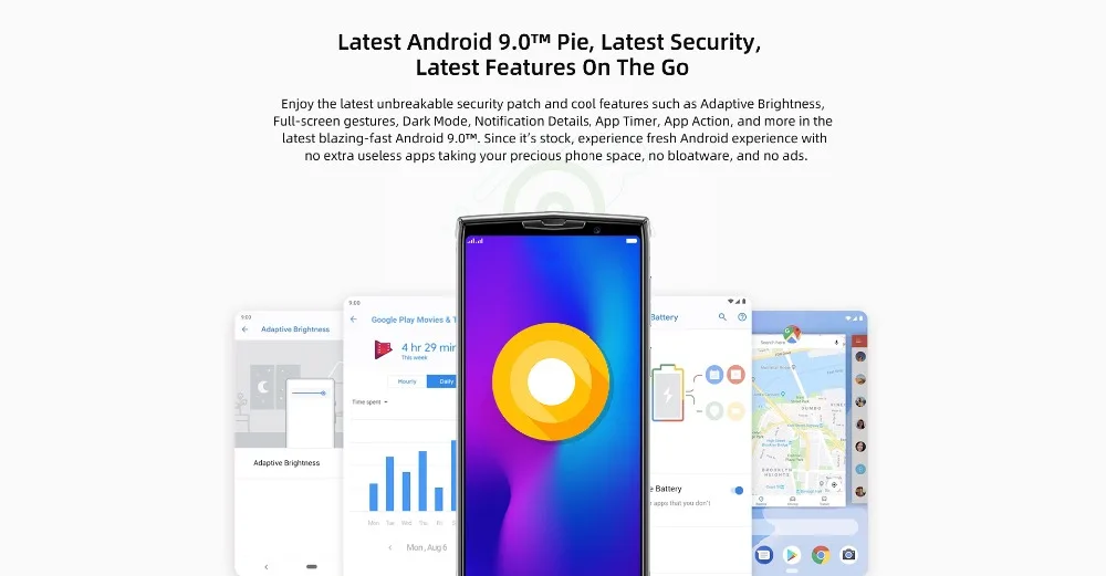 DOOGEE N100 смартфон 4 ГБ 64 ГБ 10000 мА батарея мобильного телефона 5,99 'Восьмиядерный 21MP Android 9,0 отпечаток лица ID 4G мобильный телефон
