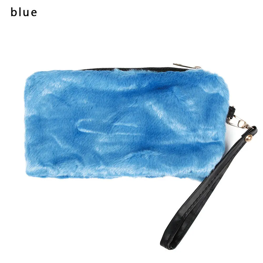 blue Кавайная однотонная плюшевая Роскошная сумочка на молнии, вечерняя сумочка-клатч, повседневный кошелек, пуховая женская сумка, Модный женский кошелек для денег - Цвет: blue