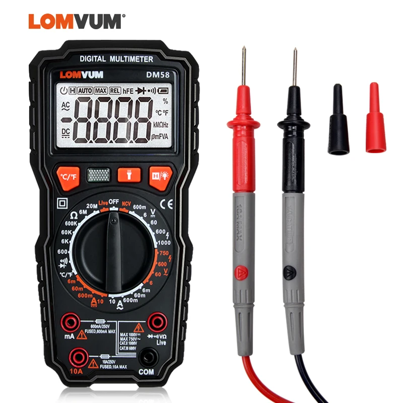DM58 BIG 5999 LOMVUM цифровой мультиметр тестер светодиодный NCV ЖК-дисплей мультитестер зонды измеритель напряжения ручной AC DC Амперметр Ом конденсатор вольтметр - Цвет: DM58 BIG 5999
