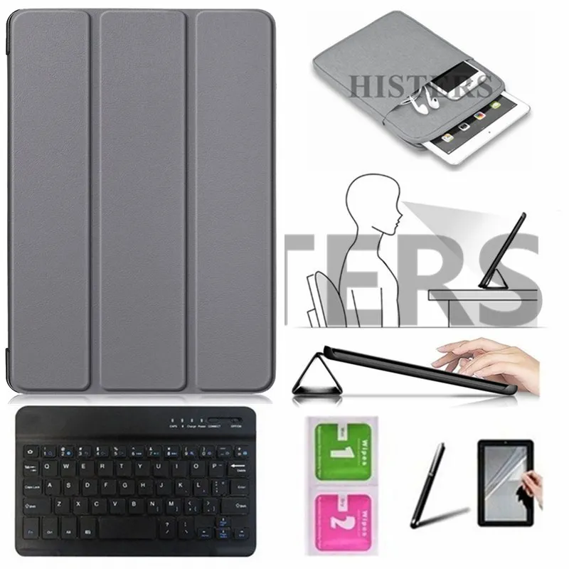 Аксессуары для iPad Pro 10,5 A1709 A1701 смарт-чехол для сна+ Bluetooth клавиатура+ чехол+ пленка+ стилус+ салфетки - Цвет: BK10-GR