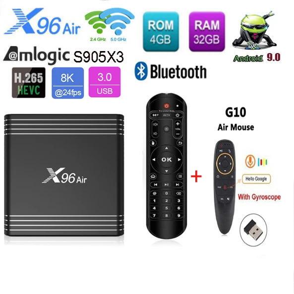 ТВ приставка x96 air Amlogic s905x3 android 9 0 четырехъядерный 2 4 и 5 ГГц Wi Fi Bluetooth поддержка 8K