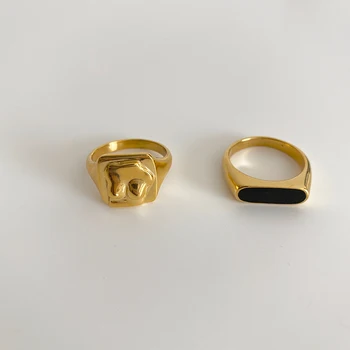 Peri'sBox 3 Designs Black Enamel Abstract Body Rings Textured Meteorite Irregular Rings for Women Vintage Titanium Steel Ring