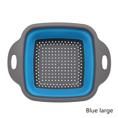 blue-L Силиконовый контейнер для мытья фруктов и овощей, складной фильтр, корзина для слива, кухонные инструменты, квадратный Органайзер, складной контейнер для хранения - Цвет: blue-L