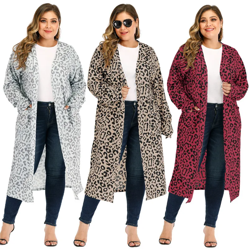 

Women Long Cardigan Beachwear Bikini Cover Ups Tunics 2020 Summer Leopard Print Coverups Casual Dress Plus Size Beach Wear L XXL