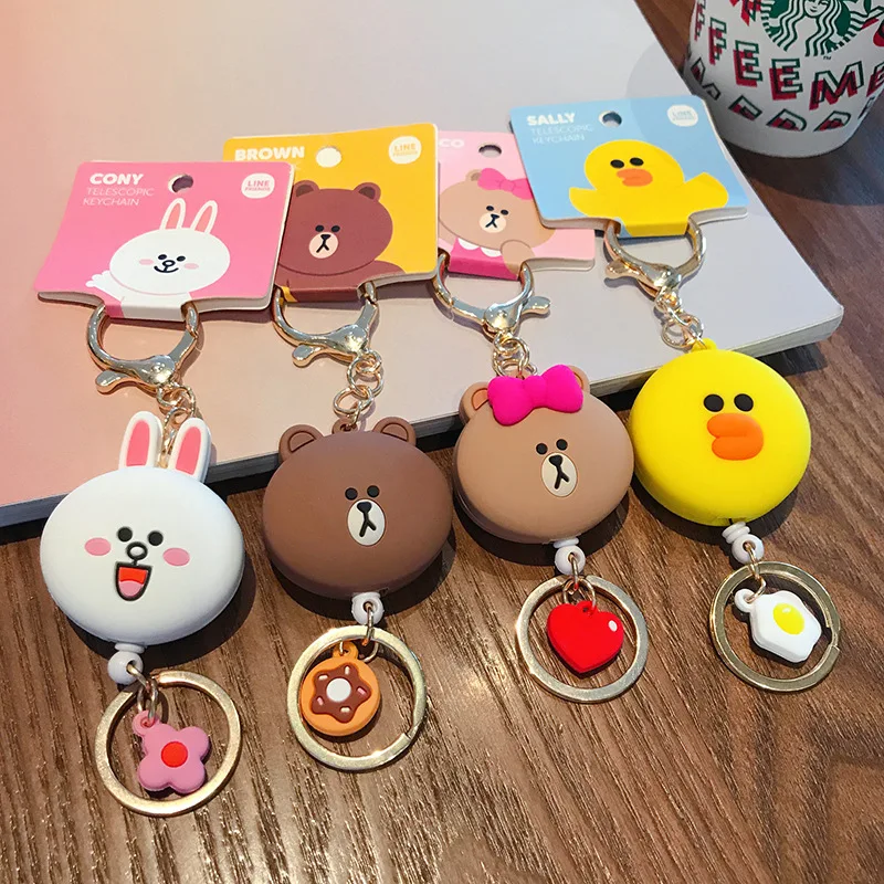 

High Quality Retractable Rabbit Keyring Cute Cartoon Brown Bear Key Chain Duck Keyring Students ID Card Badge Holder Decoration