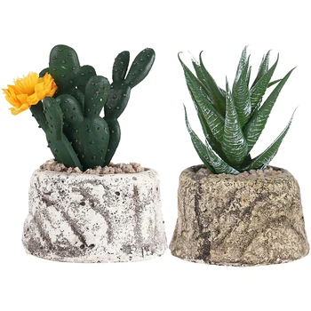 

2Pcs Simulation Succulent Artificial Plant Bonsai Desktop Decoration Fake Potted Plants Green (Cactus and Aloe)