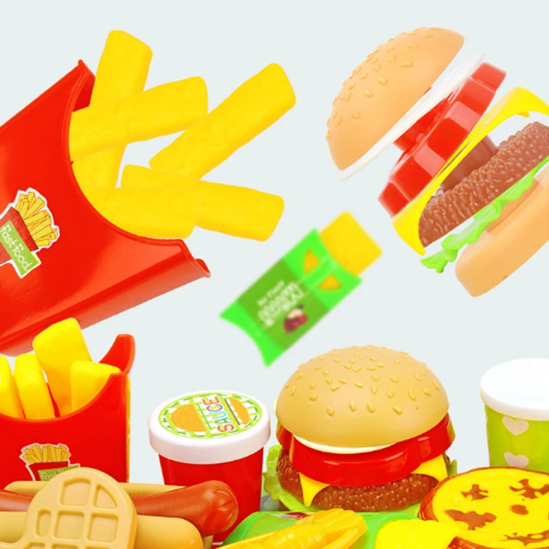 Children kitchen food toys 16Pcs-22Pcs/Set Play house simulation toys Burger Fries Hot Dog Set Educational Toys For kids