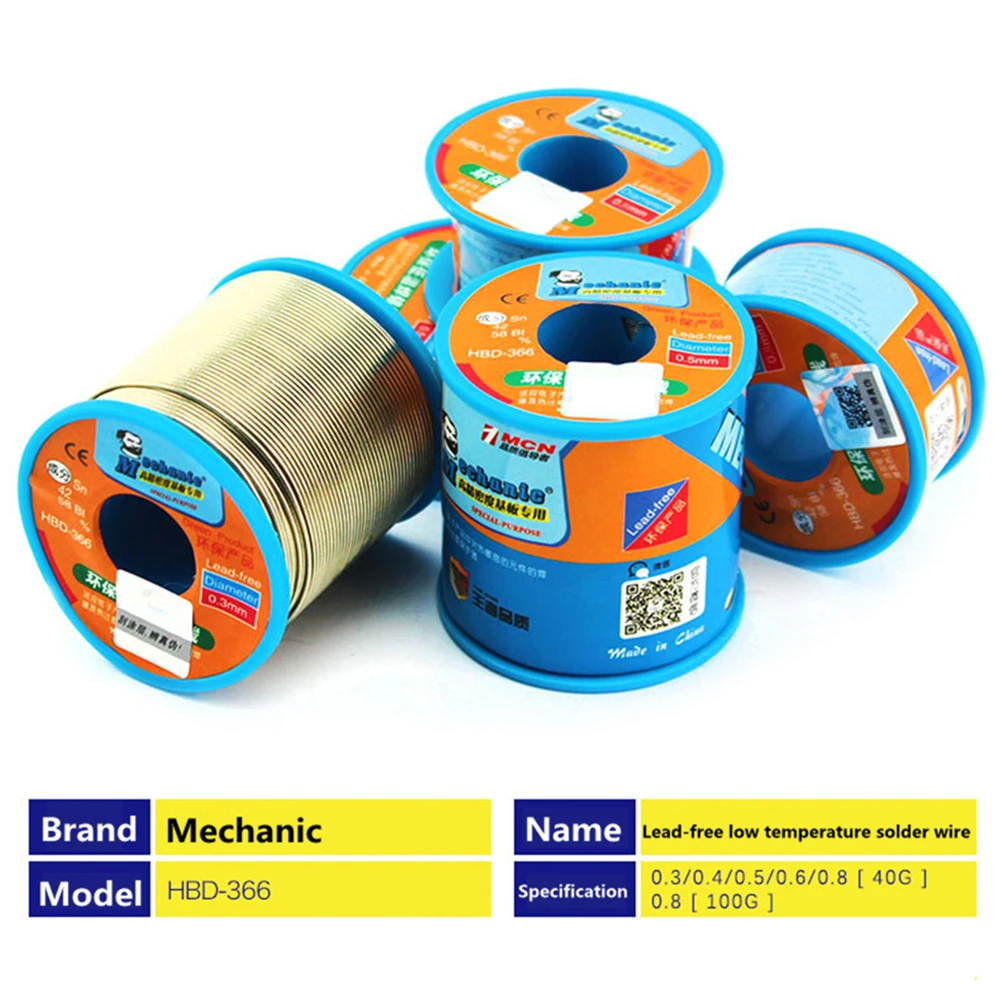 

MECHANIC 40g 0.6/0.8/1/1.2 63/37 FLUX 2.0% 45FT Tin Lead Tin Wire Melt Rosin Core Solder Soldering Wire Roll No-clean