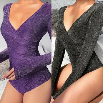 

Sexy Women bodysuits Short Party Night Club Bandage Bodycon Slim Long Sleeve Solid Bodysuit Rompers