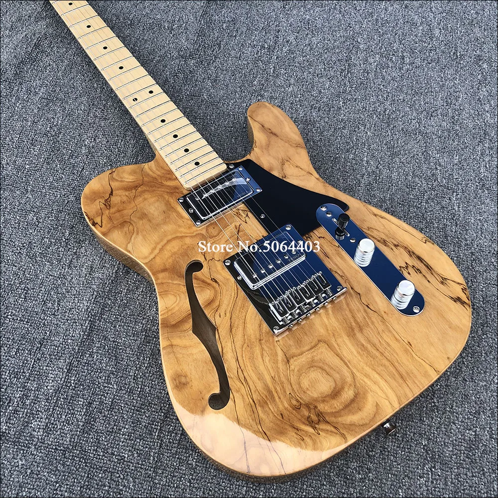 

Factory direct sales of 6 string electric guitar, map rotten wood grain maple veneer, half empty core F empty electric guitar, maple neck, free shipping