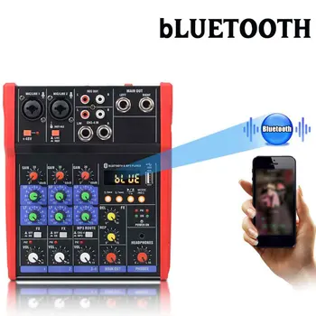 

4 Channels KTV DJ Console USB 5V Stage Stereo Karaoke Protable Bluetooth Sound Card Home Music Live Performance Mini Audio Mixer