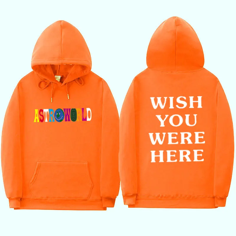 Orange XMS68 Astroworld/мужские и женские худи в уличном стиле в стиле хип-хоп, худи с надписью WISH YOU ware HERE, модные осенне-зимние флисовые толстовки с капюшоном - Цвет: Orange XMS68