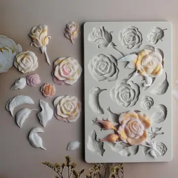 

Fragrant Rose Leaves & Petals Silicone Mold Fondant Cake Decorating Mold Sugarcraft Chocolate Baking Tool For Cake Gumpaste Form