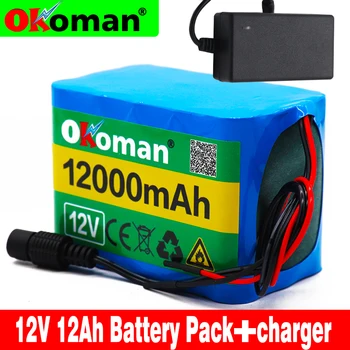 

Okoman 12V 12Ah 18650 lithium battery 12.6V 12000mAh rechargeable battery with BMS for power tools LED xenon lamp + charger