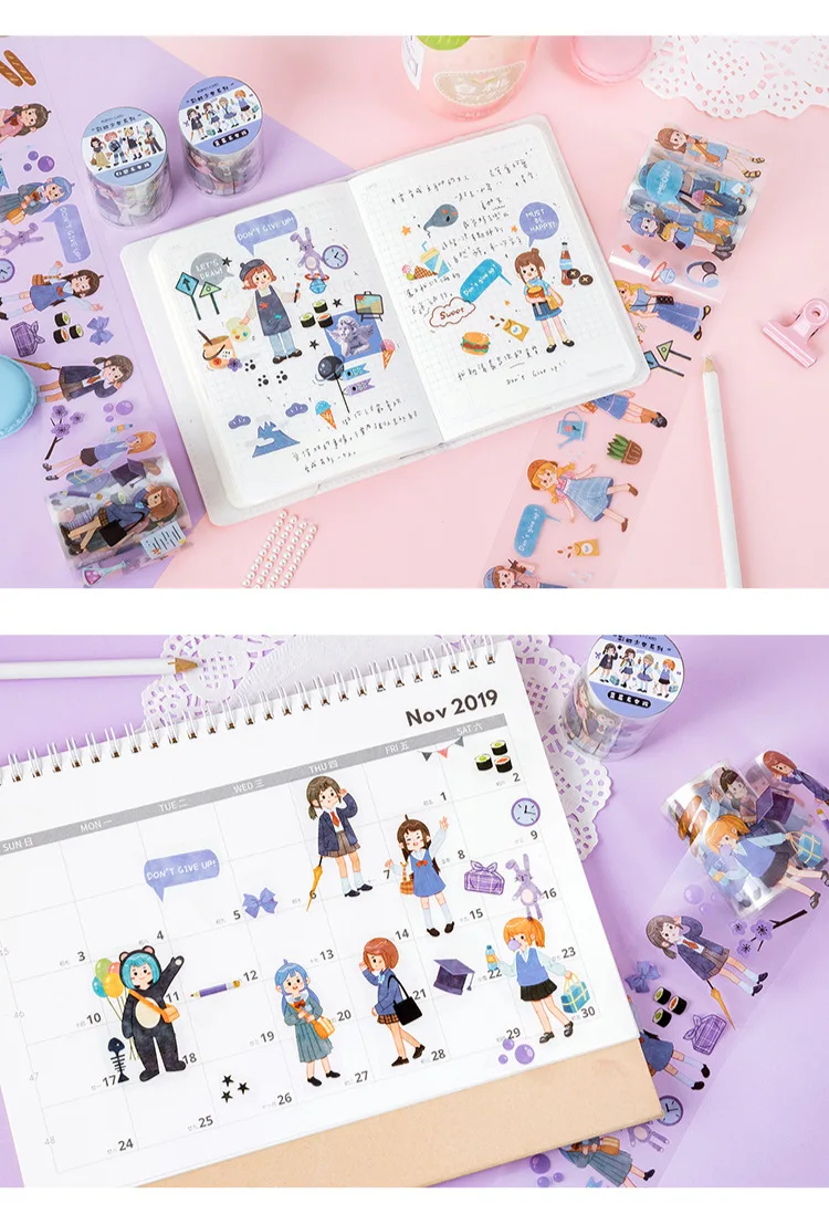 60 мм* 3 м Kawaii Girl маскирующая васи лента DIY декоративная клейкая лента для дневник в стиле Скрапбукинг декоративная наклейка Kawaii канцелярские принадлежности