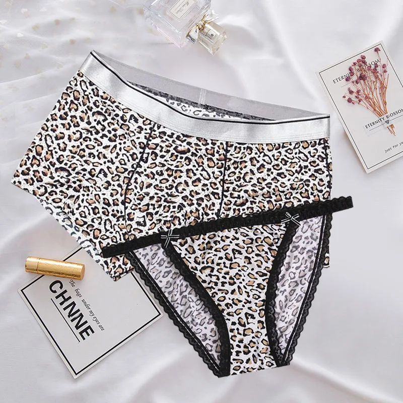 2pcs Fashion Sexy Leopard Couple Underwear Set Ice Silk Men's Breather  Boxers Shorts Women Lace Panties For Lover's Underpants - Boxers -  AliExpress