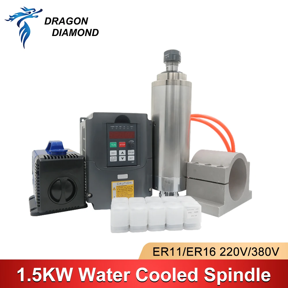 1.5kw ER11 Water Cooled Spindle Kit Water Cooling Spindle & 1.5kw Inverter & 80mm Spindle Bracket & 80w Water Pump & ER11 Collet cnc water cooling spindle motor 80mm 2 2kw thd 80 2 2 380v 24000 rpm water cooled spindle for diy cnc milling machine