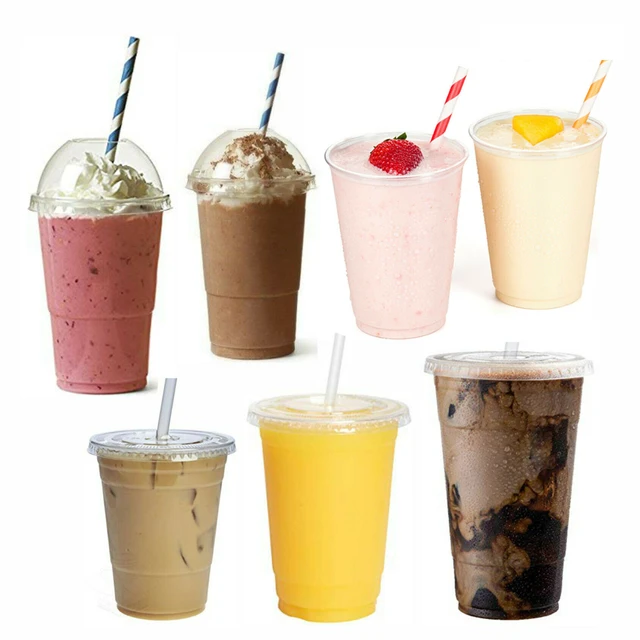 Disposable Smoothie Cups, Domed Lids, Plastic Milkshake Glasses, Glass  Party Cup