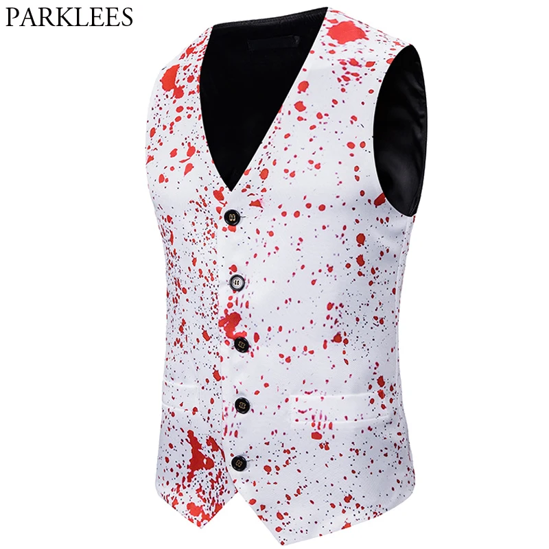 Christmas Vest Men 3D Splashing Ink Men Vest Halloween Colete Fashion Party Men Waistcoat Red Blood Horror Mens Suit Vests Gilet